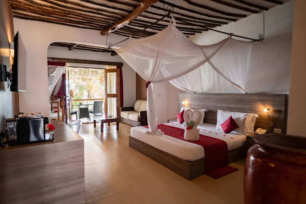 My Blue Hotel Zanzibar bedroom featured in top Zanzibar holiday packages