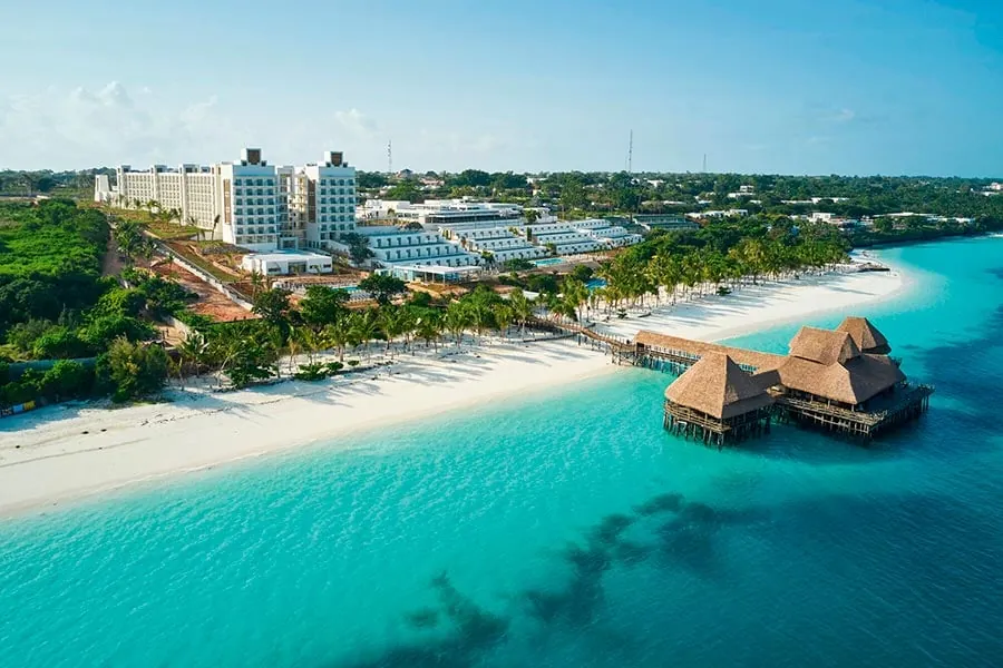 Aerial shot of a luxury resort featured in our premium Zanzibar holiday packages